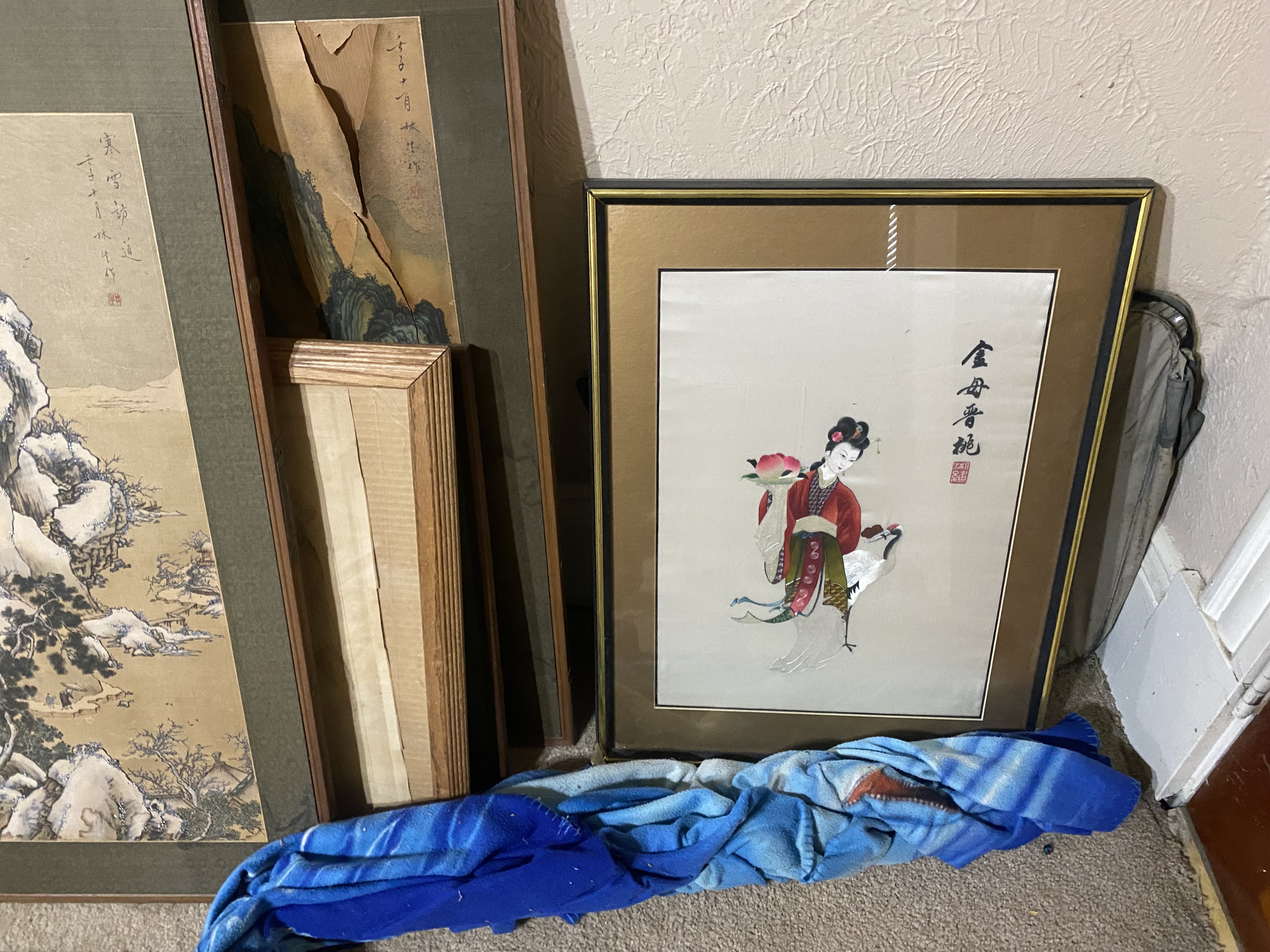 Antique Asian Framed Art Lot - 3 Piecesique