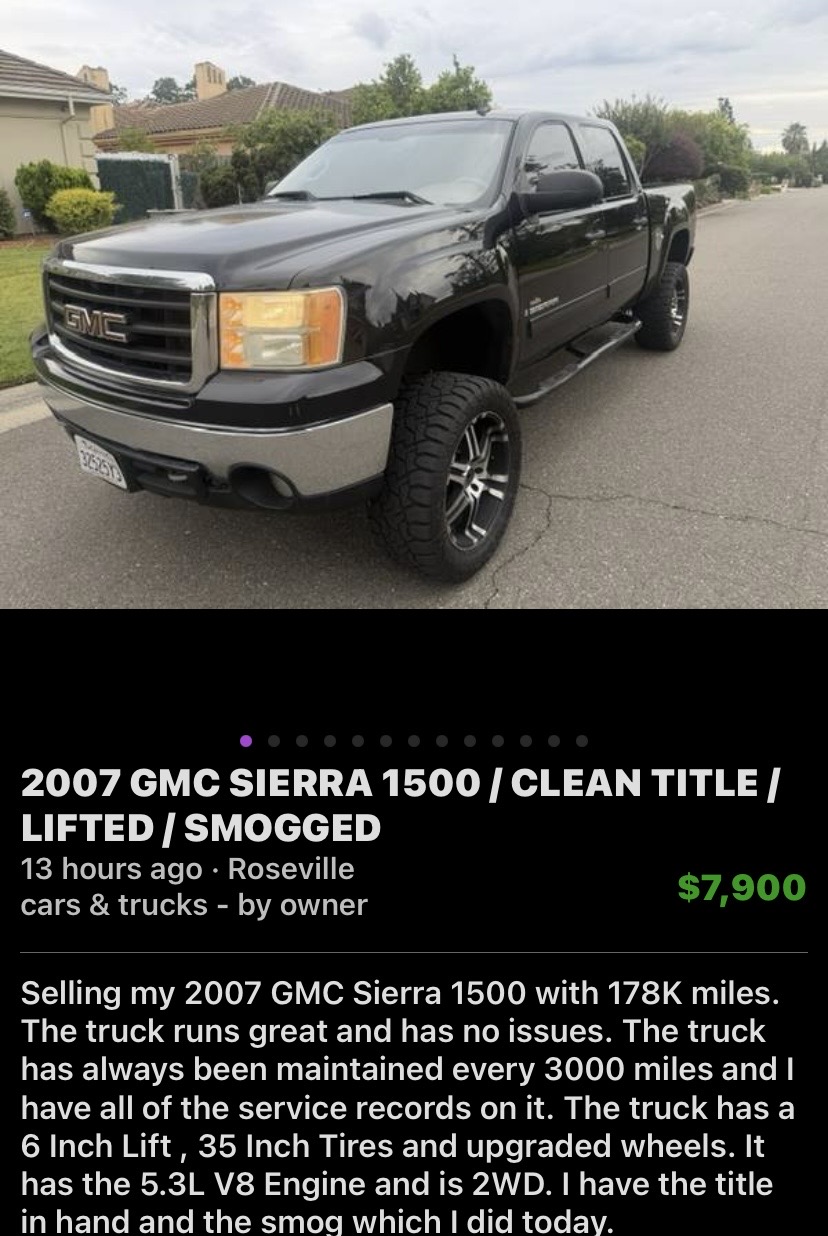 2007 GMC Sierra 1500, Lifted, 2WD, 5.3L V8, 178K Miles