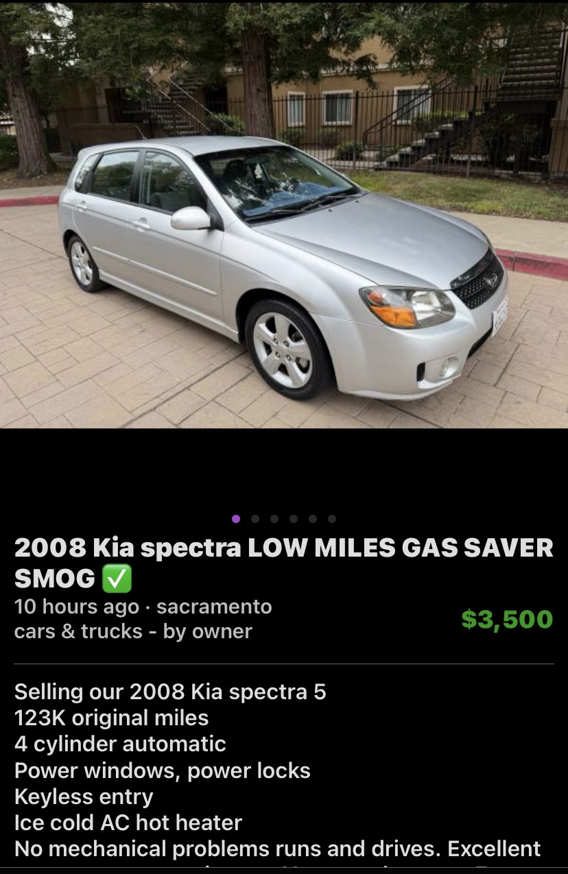 2008 Kia Spectra 5 Hatchback - Low Miles, Gas Saver