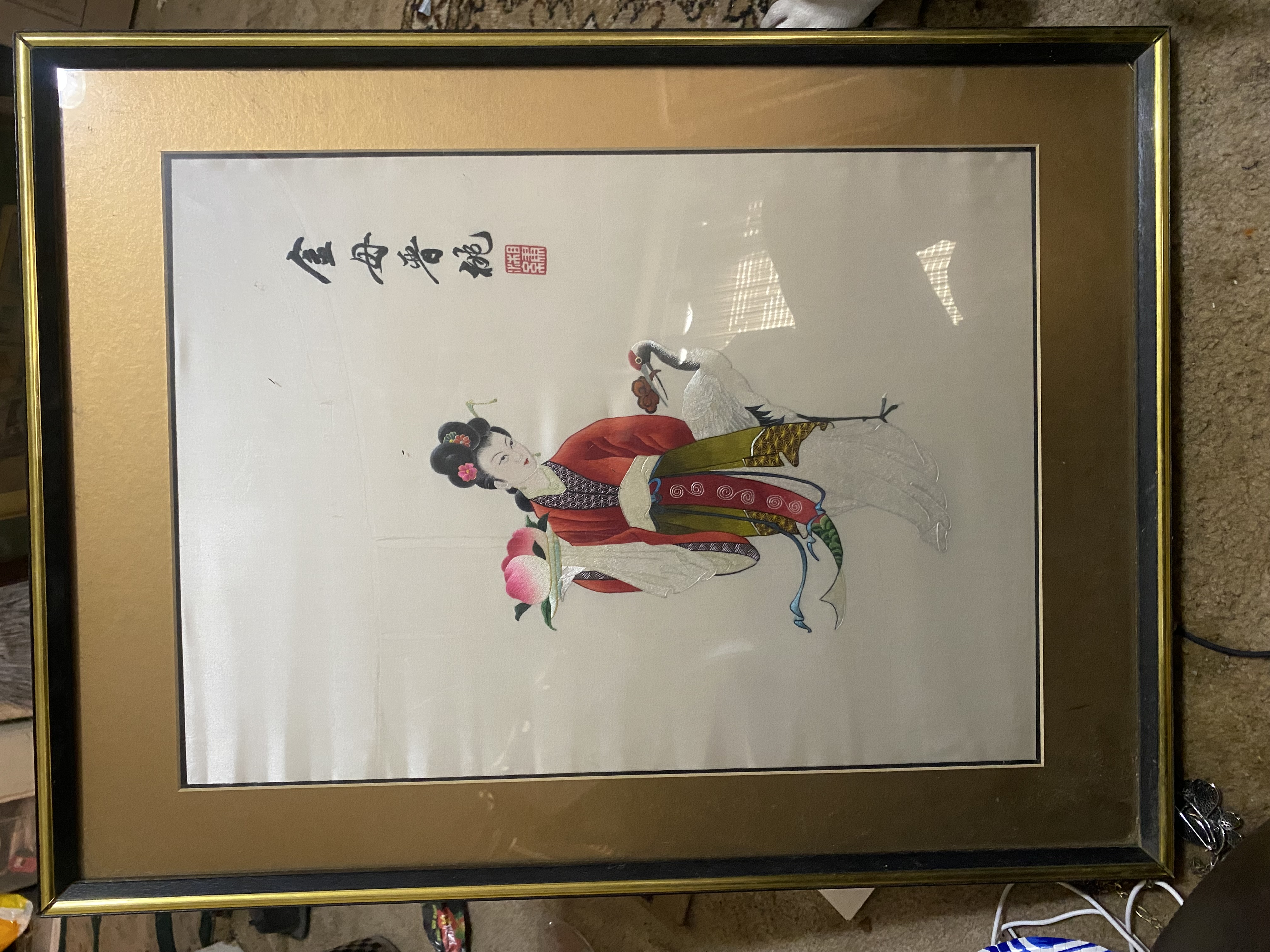 Antique hand embroidered Chinese silk portrait