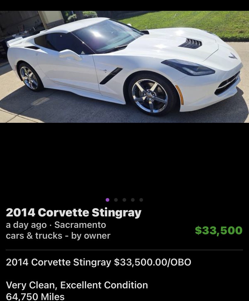2014 White Corvette Stingray - Excellent Condition, 64k Miles