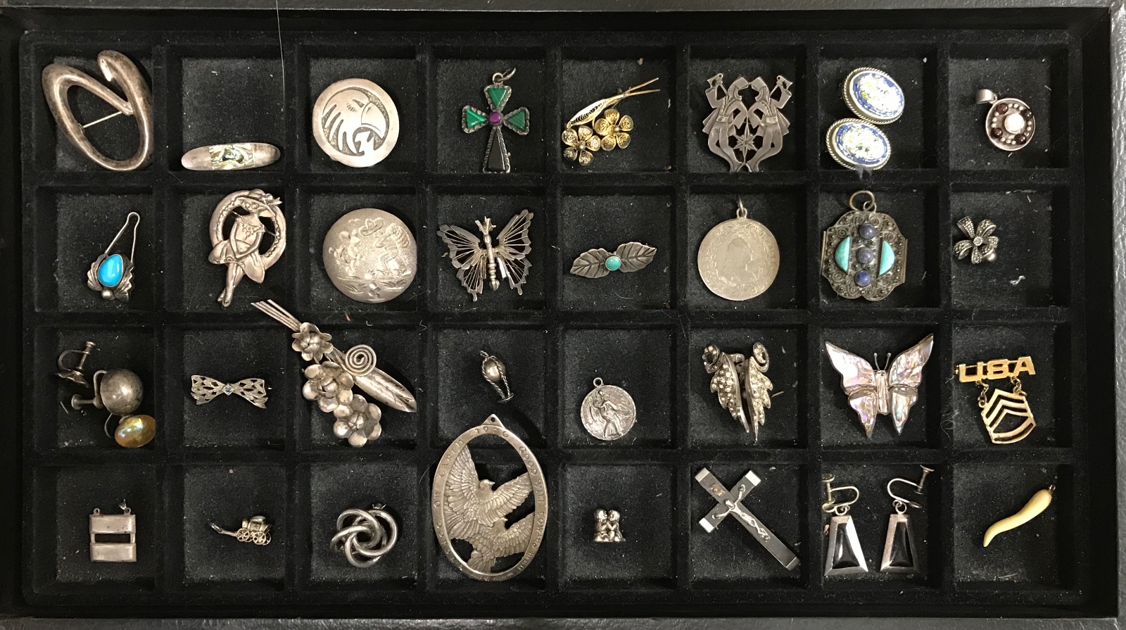 Old antique jewelry collection and military medals