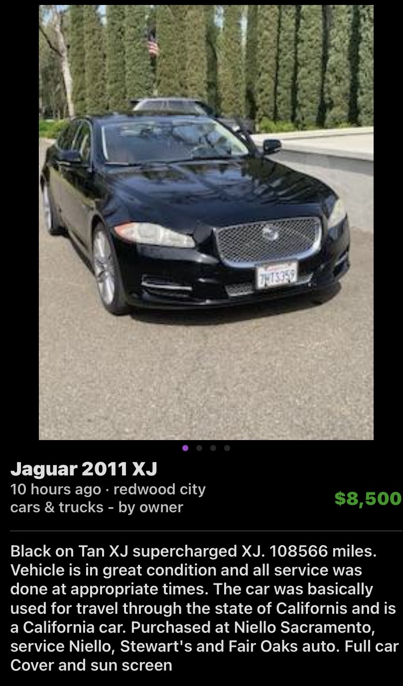 2011 Black Jaguar XJ Supercharged Sedan, California Car
