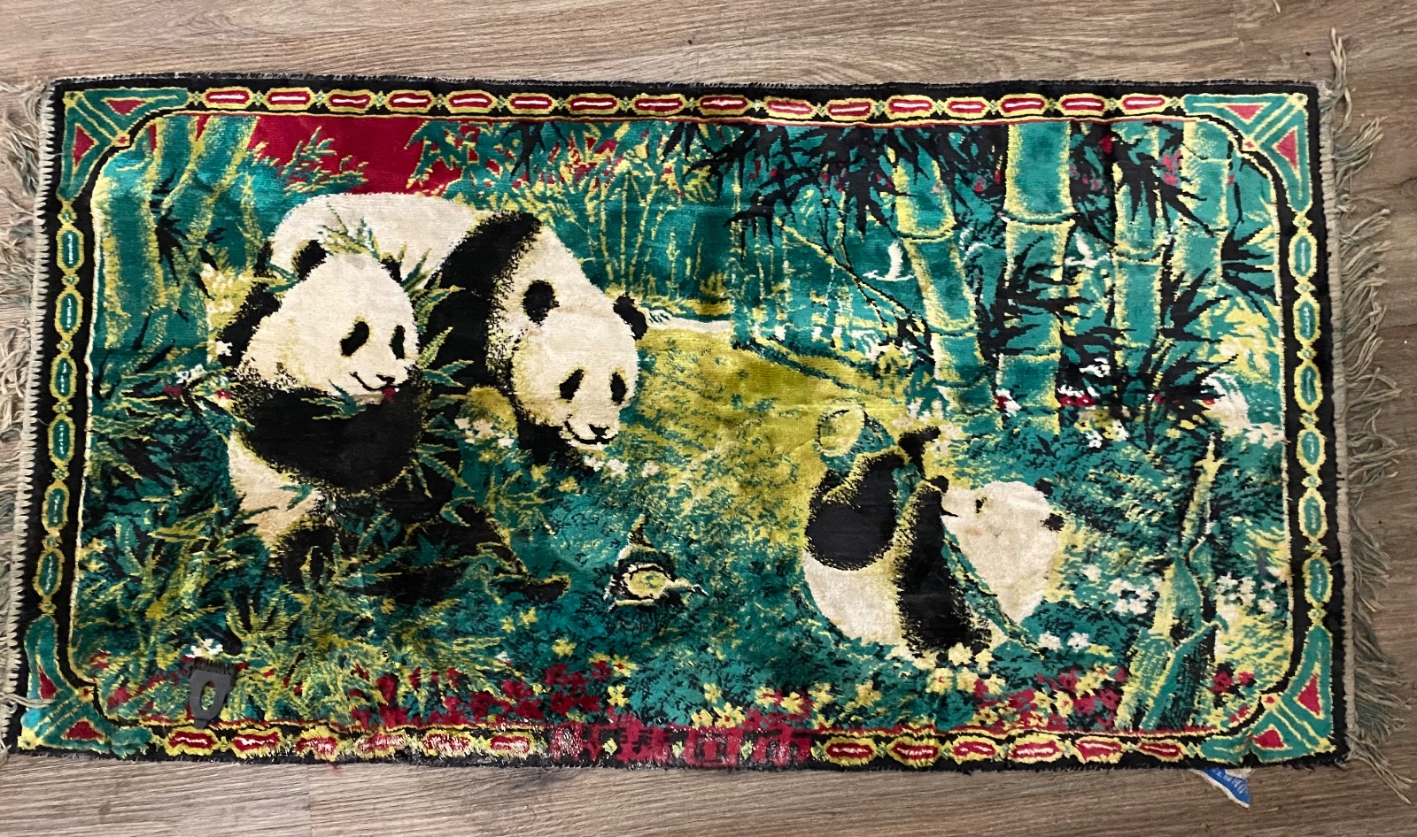 Antique Chinese panda bear velvet tapestry