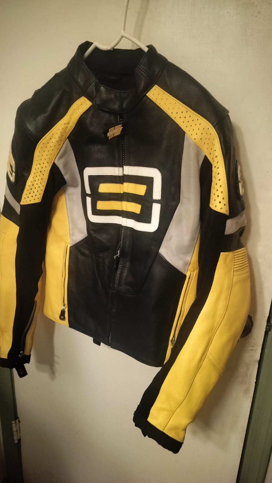 Shift Racing ST Leather Motorcycle Jacket Black Yellow White Mens XS
